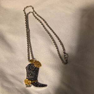 Ornate Boot Pendant Necklace in Silver and Gold